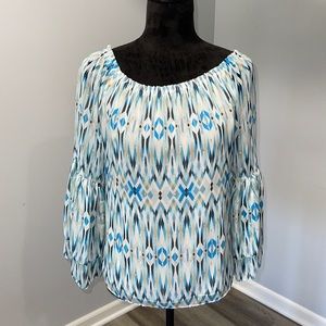 Women’s blouse top size small geometric blue gold White House Black Market